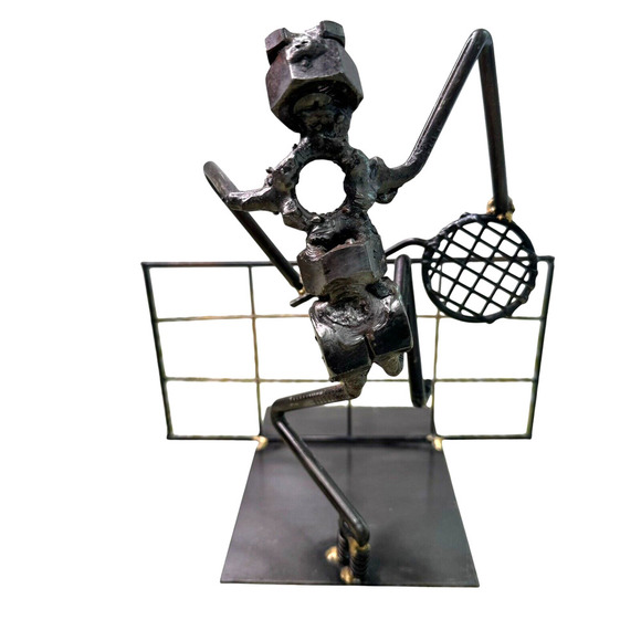 Vintage Metal Sculpture Tennis Player Hand Made Nuts/Bolts Figure Welded - Picture 4 of 8